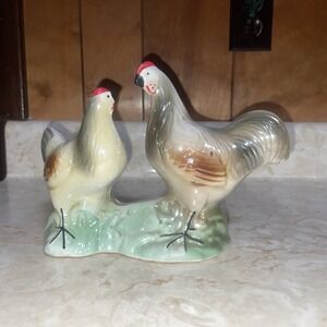 vintage iridescent Rooster And Hen Ceramicware